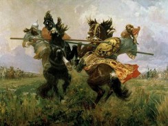 Монах Троице-Сергиевого монастыря на картине «Поединок Пересвета с Челубеем на Куликовом поле»